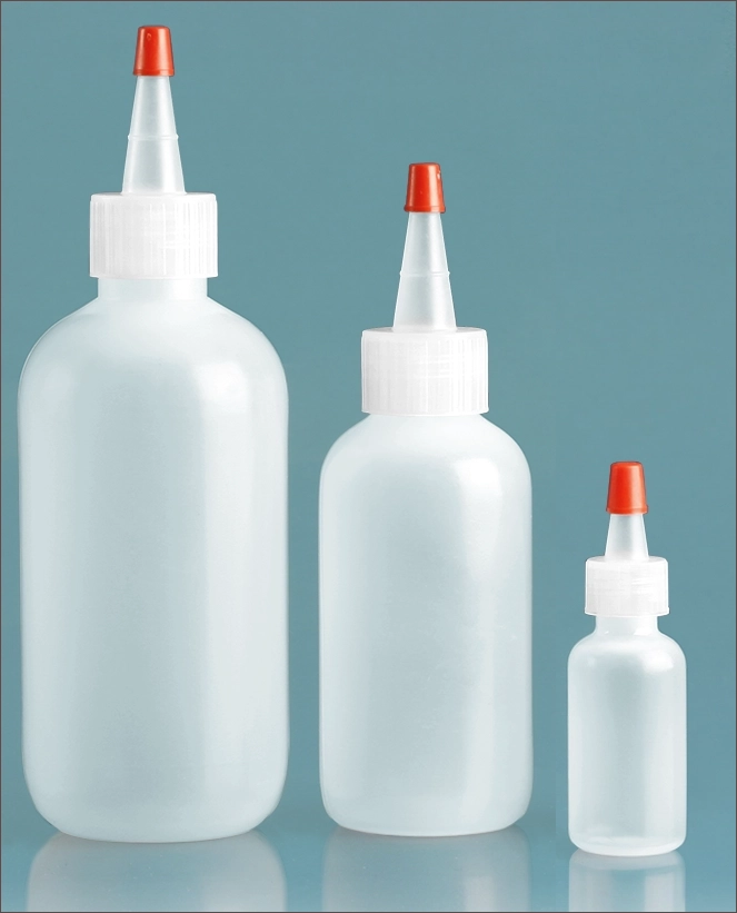 LDPE  Natural Boston Round Bottles w/ Spout and Red Tip Cap