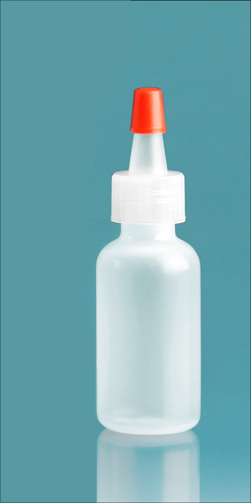 1/2 oz Natural LDPE Boston Round Bottles w/ Spout and Red Tip Cap