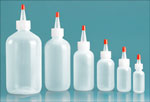 Natural LDPE Boston Round Bottles w/ Spout and Red Tip Cap