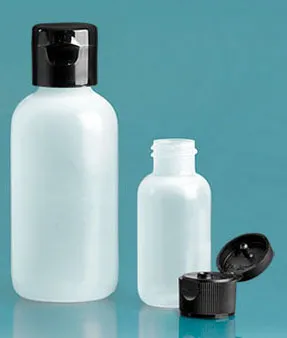 LDPE  Natural Boston Round Bottles w/ Black Ribbed or Smooth Snap Caps