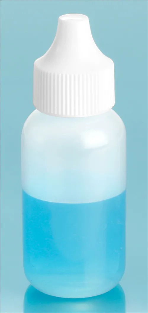 1 oz Natural LDPE Dropper Bottles with Streaming Dropper Plug and White Caps