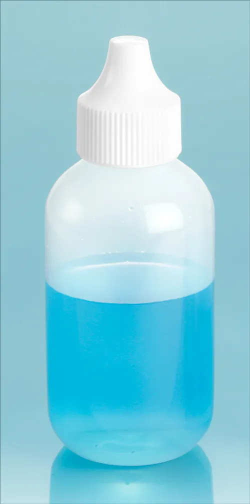 2 oz Natural LDPE Dropper Bottles with Streaming Dropper Plug and White Caps