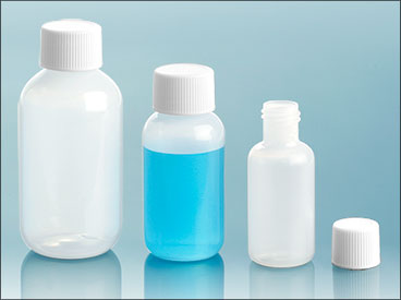 LDPE Plastic Bottles, Natural Boston Round Bottles w/ White Screw Caps