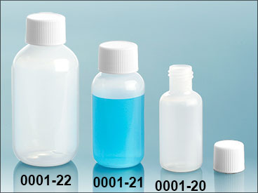 Plastic Bottles, Natural LDPE Boston Round Bottles w/ White Lined Screw Caps