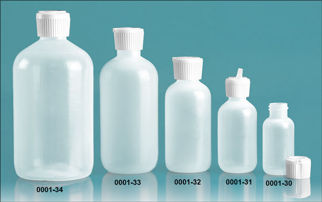 Plastic Bottles, Natural LDPE Boston Round Bottles w/ Flip Top Spout Caps