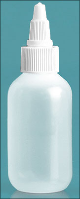 Plastic Bottles, Natural LDPE Boston Round Bottles w/ White Twist Top Caps