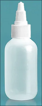 LDPE  Natural Boston Round Bottles w/ White Twist Top Caps