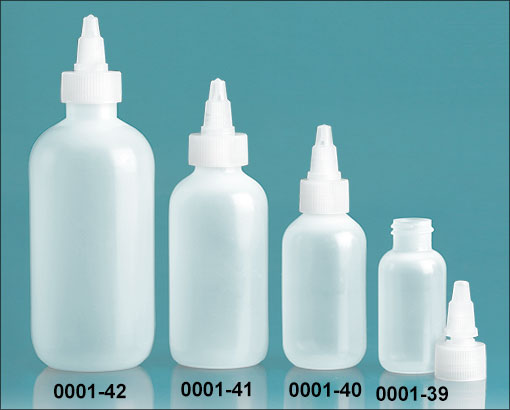 Plastic Bottles, Natural LDPE Boston Round Bottles w/ Natural Twist Top Caps