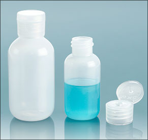 LDPE Plastic Bottles, Natural Boston Round Bottles w/ Natural Ribbed Snap Caps