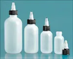LDPE  Natural Boston Round Bottles w/ Black/ Natural Twist Top Caps
