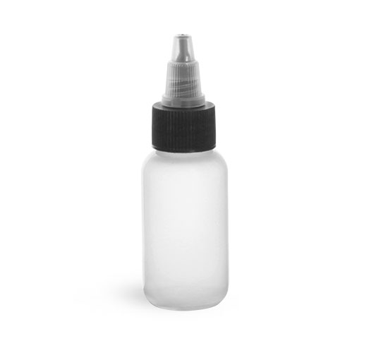 Plastic Bottles, Natural LDPE Boston Round Bottles w/ Black/Natural Induction Lined Twist Top Caps