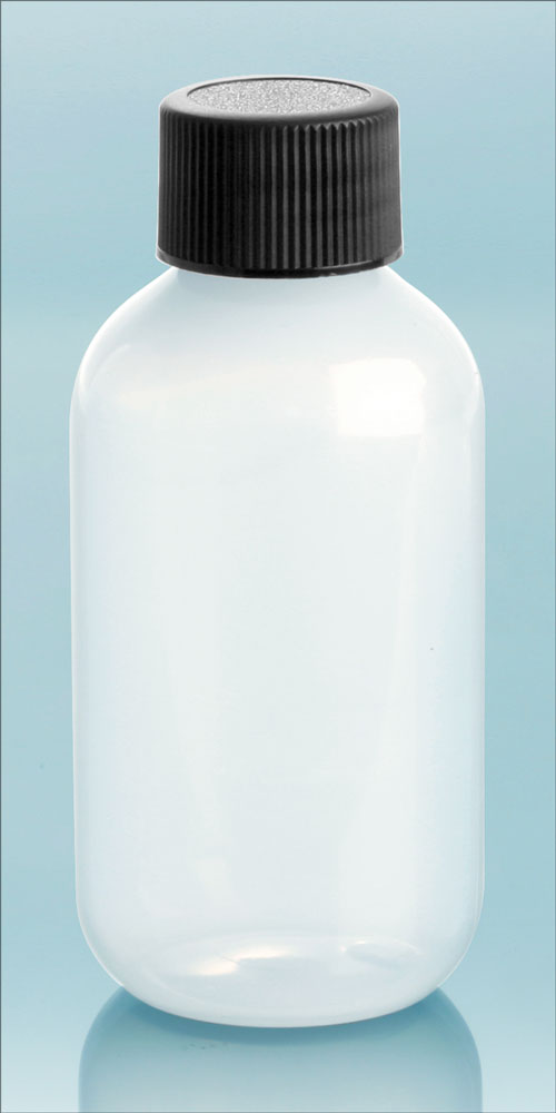 Sks Bottle And Packaging 2 Oz Natural Ldpe Boston Round Bottles W Black Lined Screw Caps