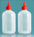 Natural LDPE Boston Round Bottles with Red Twist Top Caps