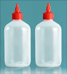 LDPE  Natural Boston Round Bottles with Red Twist Top Caps