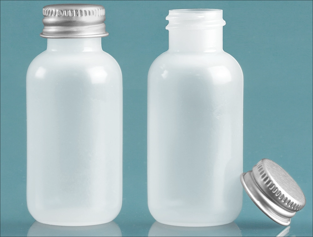 LDPE  Natural Boston Round Bottles w/ Silver Aluminum PE Lined Caps