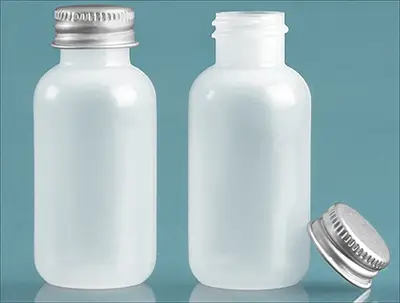 LDPE Natural Boston Round Bottles w/ Silver Aluminum PE Lined Caps