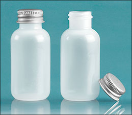 Plastic Bottles, Natural LDPE Boston Round Bottles w/ Silver Aluminum PE Lined Caps