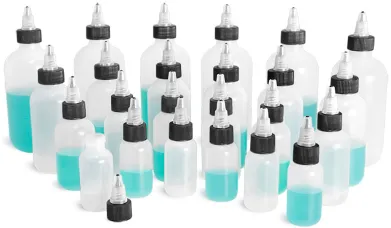 LDPE Natural Boston Round Bottles w/ Black/Natural Twist Top Caps (Combo Kit) 