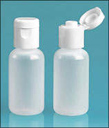 LDPE Plastic Bottles, Natural Boston Round Bottles w/ Smooth White Snap Top Caps