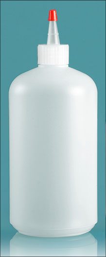 Natural HDPE Boston Round Bottles w/ Natural LDPE Yorker Spout Caps w/ Red Tips