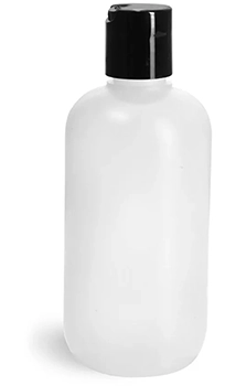 HDPE Natural Boston Round Bottles w/ Black Disc Top Caps