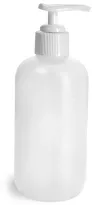 HDPE Natural Boston Round Bottles w/ Ribbed White Pumps