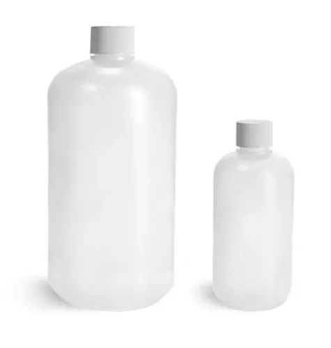 HDPE Natural Boston Round Bottles w/ White Lined Screw Caps