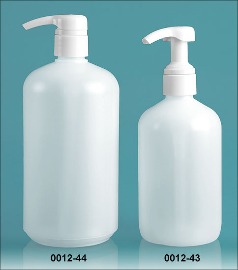 Plastic Bottles, Natural HDPE Boston Round Bottles w/ White Smooth 4 Cc Lotion Pumps