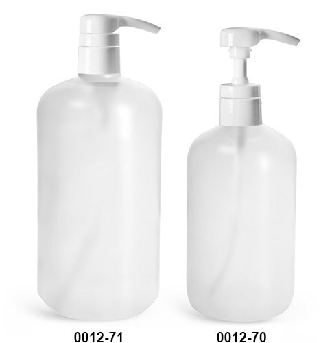 Plastic Bottles, Natural HDPE Boston Round Bottles w/ White Smooth 4 Cc Lotion Pumps
