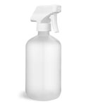 Natural HDPE Round Bottles w/ White Trigger Sprayers  