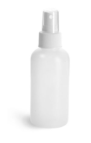 Plastic Bottles, Natural HDPE Boston Round Bottles w/ White Sprayers