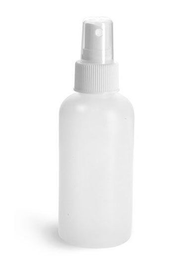 Plastic Bottles, Natural HDPE Boston Round Bottles w/ White Sprayers