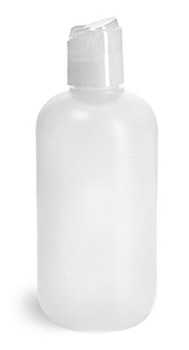 Plastic Bottles, Natural HDPE Boston Rounds w/ Natural Disc Top Caps