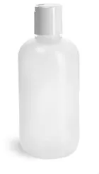 HDPE Natural Boston Round Bottles w/ White Disc Top Caps