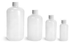 HDPE Plastic Bottles, Natural Boston Round Bottles w/ White Lined Screw Caps