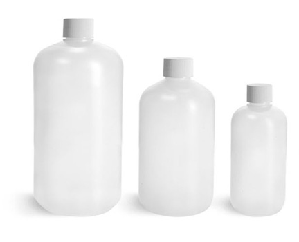 Plastic Bottles, Natural HDPE Boston Round Bottles w/ White Lined Screw Caps