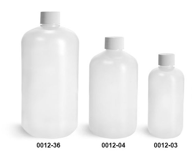 Plastic Bottles, Natural HDPE Boston Round Bottles w/ White Lined Screw Caps