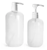 Natural Boston Round Bottles w/ Smooth White 4 cc Lotion Pumps