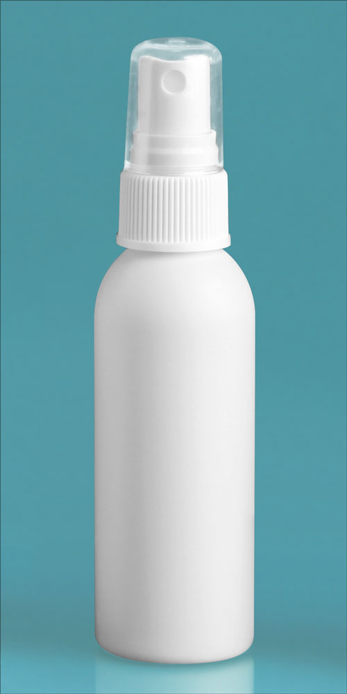 2 oz White HDPE Cosmo Rounds w/ White Polypro Fine Mist Sprayers