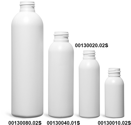 Plastic Bottles, White HDPE Cosmo Rounds (Bulk), Caps NOT Included