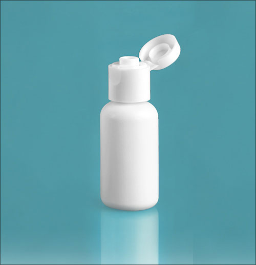 Plastic Bottles, White HDPE Boston Rounds w/ White Smooth Snap Top Caps