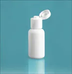 White HDPE Boston Round Bottles w/ White Smooth Snap Top Caps