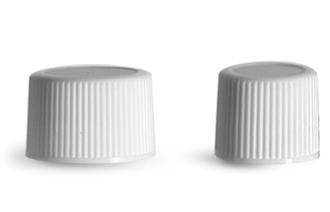1/2 oz White HDPE Boston Round Bottles w/ White Ribbed Lined Caps