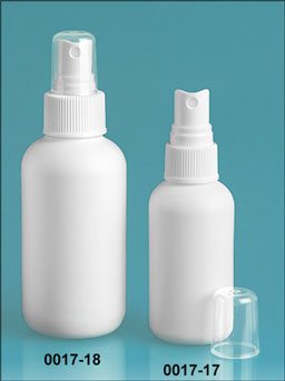 Plastic Bottles, White HDPE Boston Rounds w/ White Sprayers