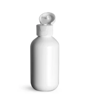 HDPE White Boston Round Bottles w/ White Ribbed Snap Top Caps