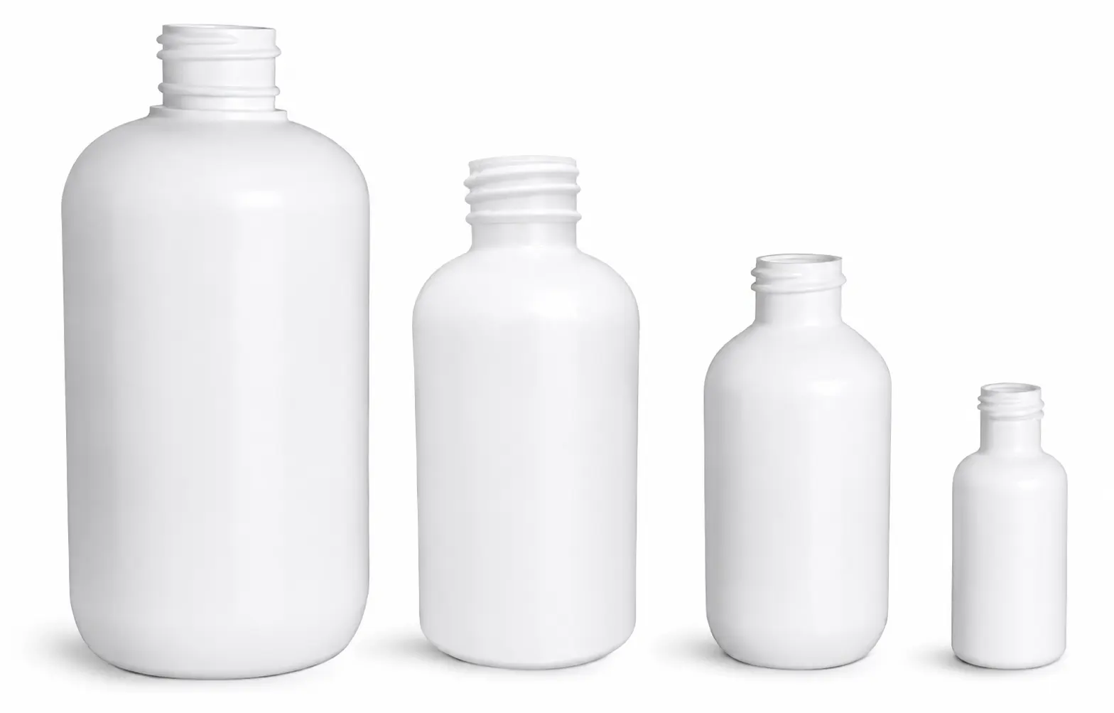 White HDPE Boston Round Bottles (Bulk), Caps NOT Included