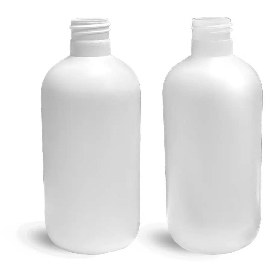 New 8 oz White & Natural HDPE Boston Round Bottles