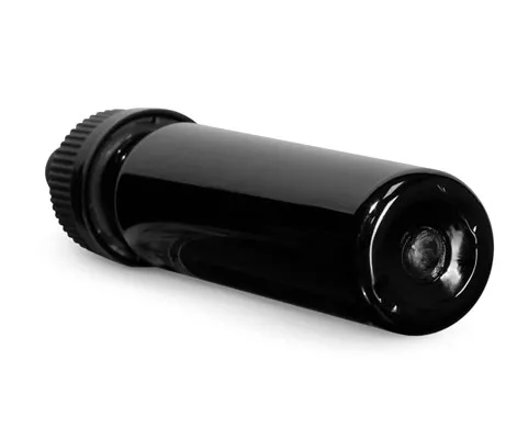 1 oz Plastic Bottles, Black PET Slim Line Cylinder Bottles w/ Black Child Resistant Glass Droppers