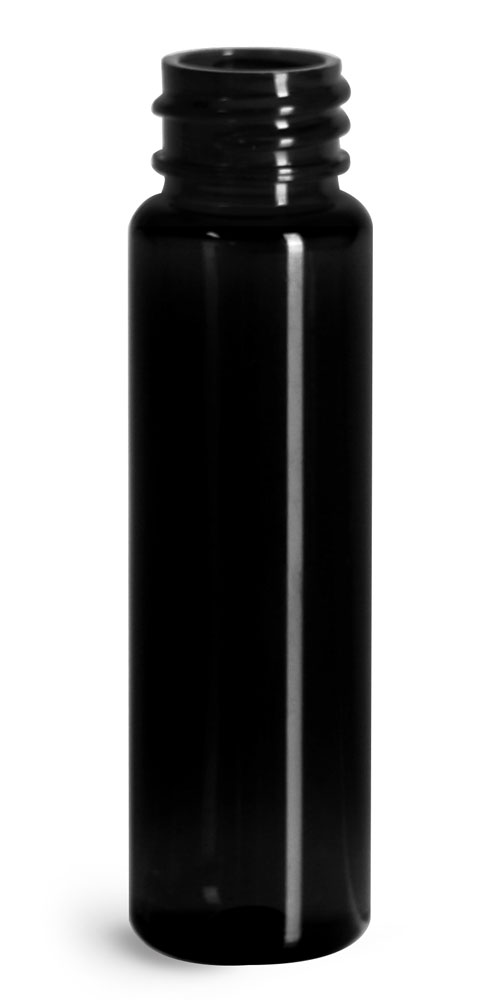 1 oz Plastic Bottles, Black PET Slim Line Cylinders
