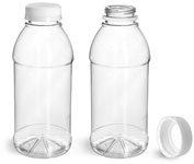Clear Round Beverage Bottles w/ White Tamper Evident Caps